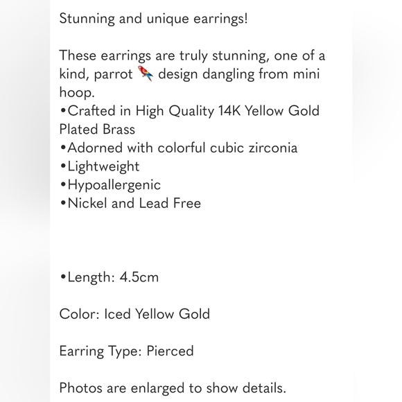 Stunning Parrots 🦜 Design Dangle Hoop Earrings in Gold - Picture 6 of 7